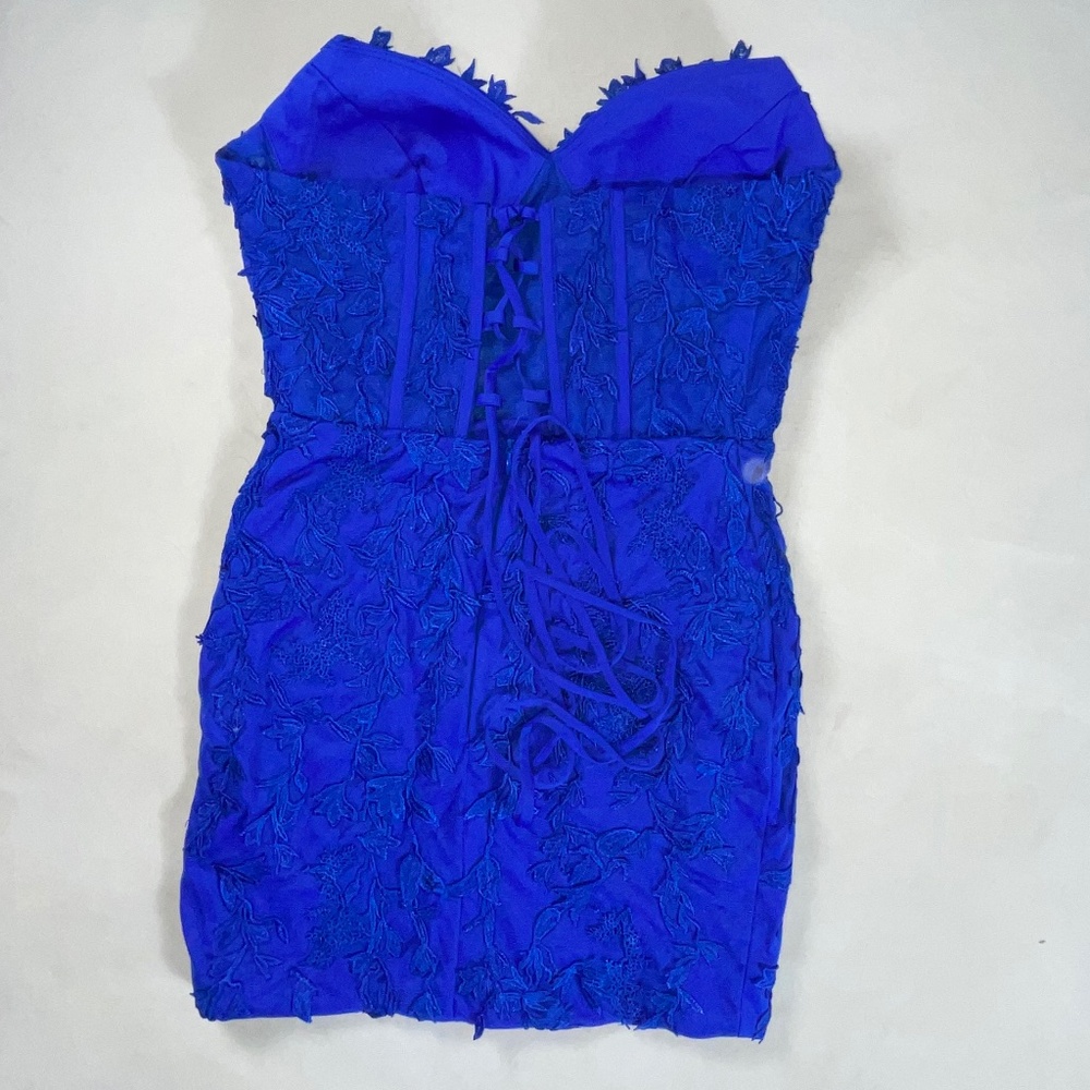 Never Worn Royal Blue Corset-Style Strapless Cocktail Dress Size 8 - Picture 3 of 10